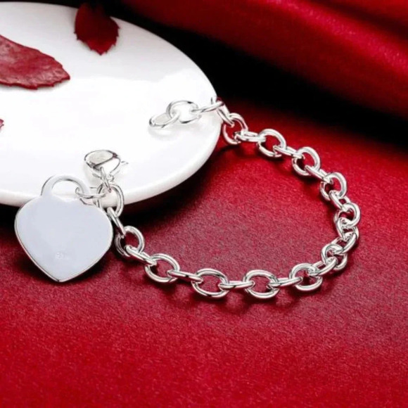 925 Sterling Silver Heart Chain Bracelet - Picture 7 of 7